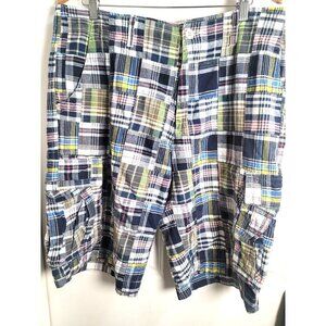 Old Navy Men's Patchwork Plaid Cargo Shorts With Multiple Pockets Size 34